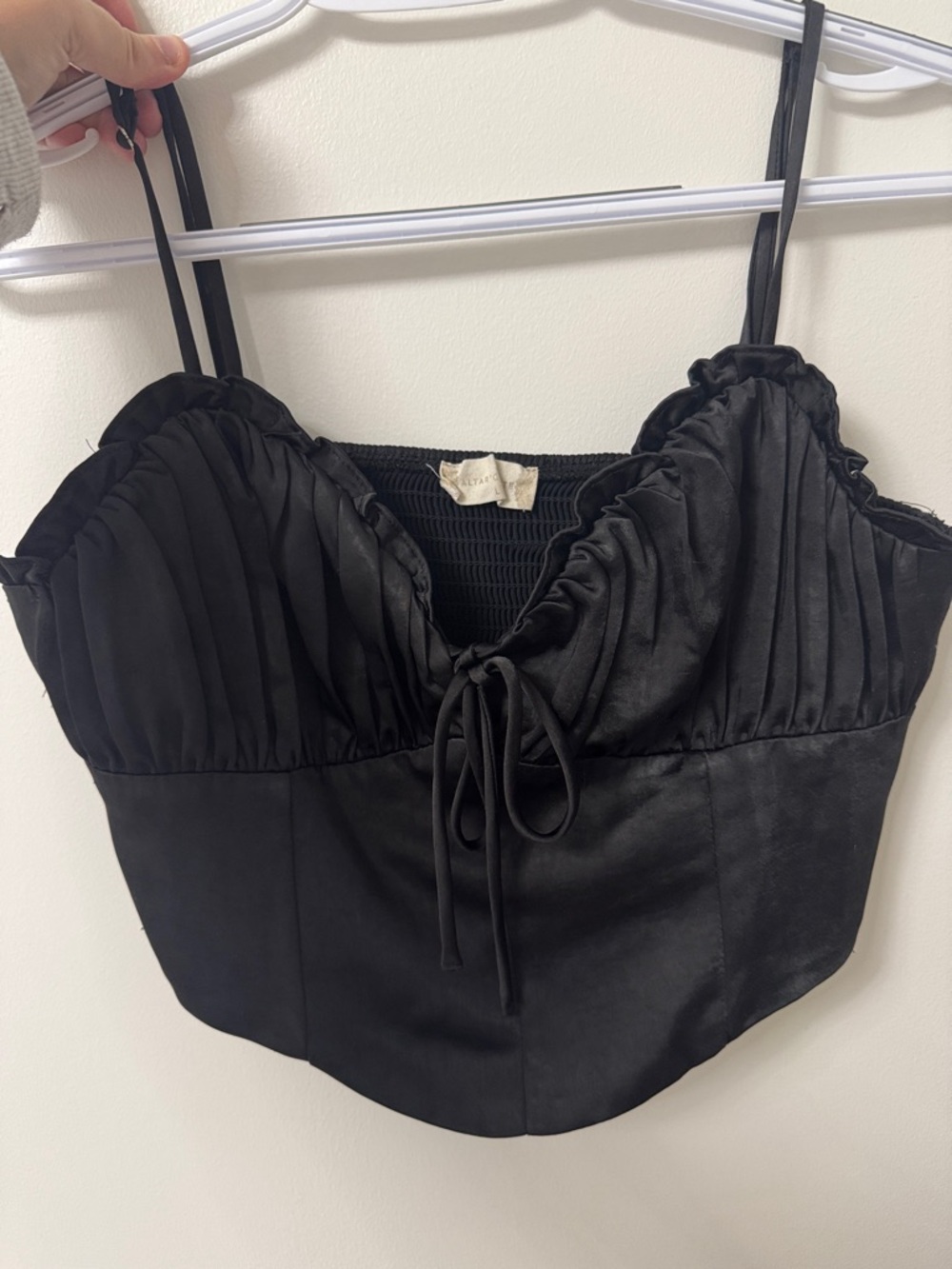 Altar'd State Black Satin Ruched Bust Tank Top